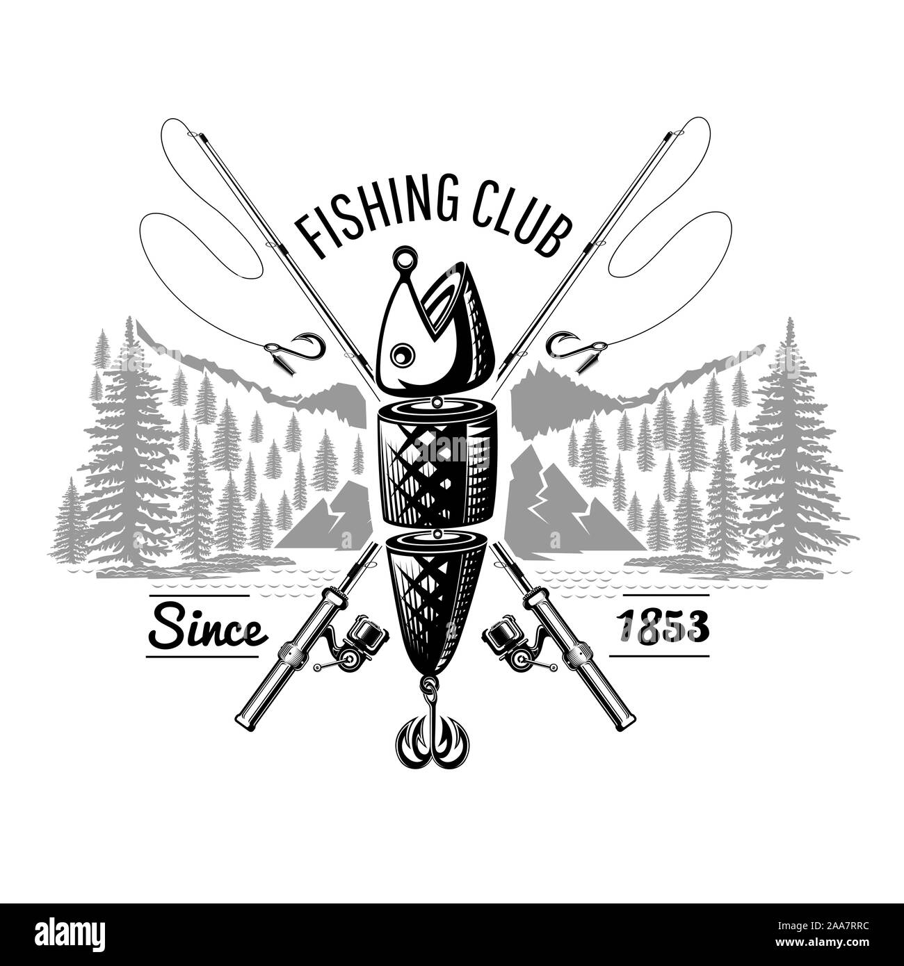 Vintage crossed hook fishing sport club logo Vector Image