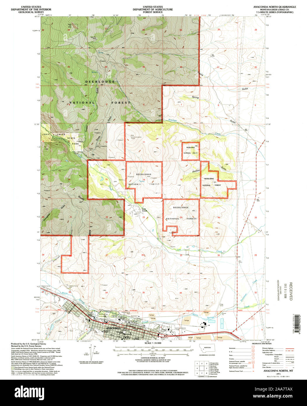USGS TOPO Map Montana MT Anaconda North 262122 1996 24000 Restoration Stock Photo