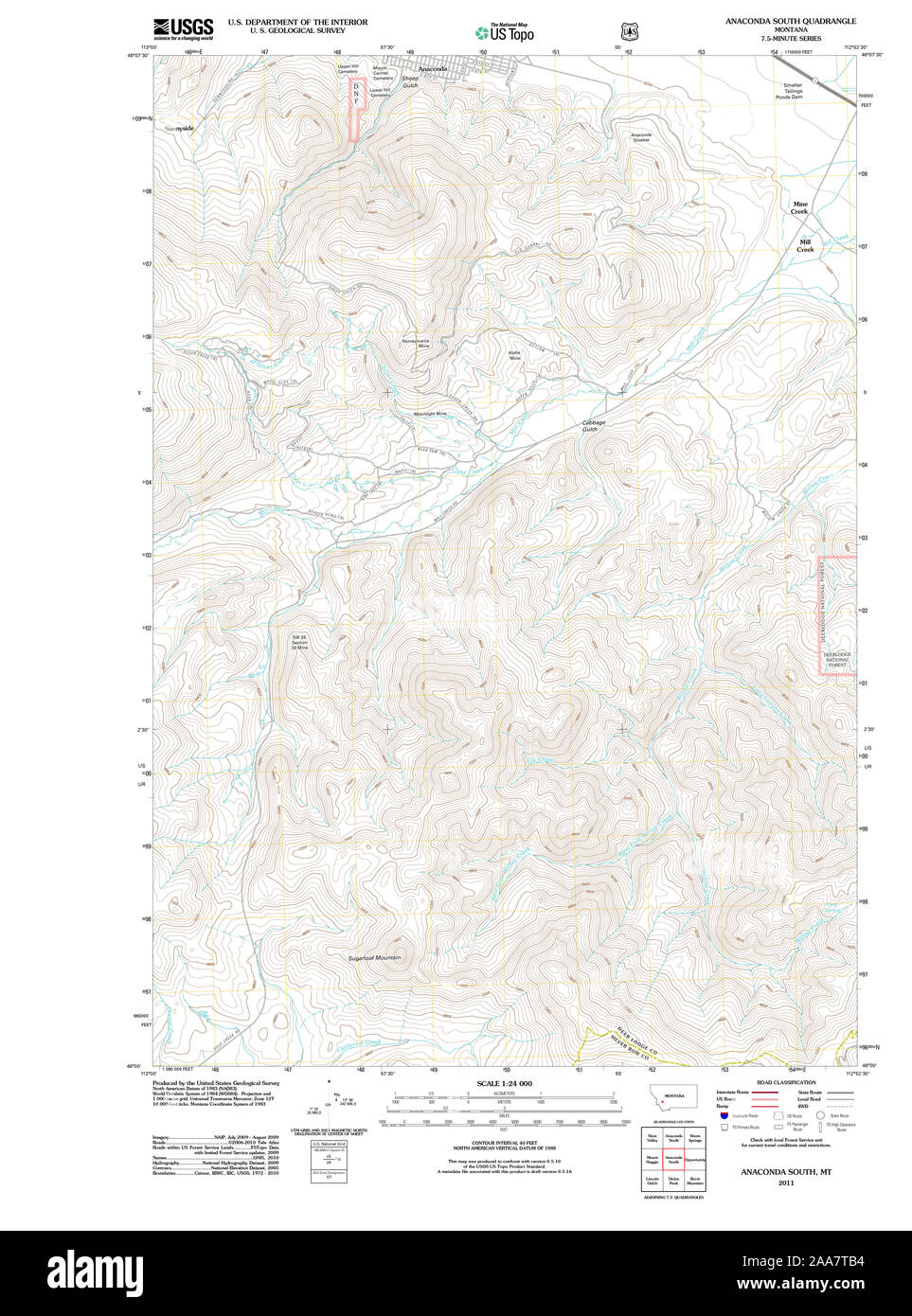 USGS TOPO Map Montana MT Anaconda South 20110608 TM Restoration Stock Photo