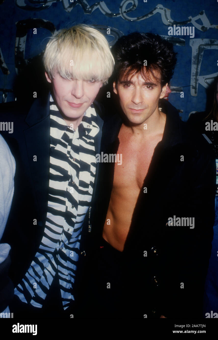 Las Vegas, Nevada, USA 10th March 1995 (L-R) Musicians Nick Rhodes and Warren Cuccurullo of Duran Duran attend the Grand Opening Celebration of the Hard Rock Hotel hosted by Peter Morgan on March 10, 1995 at The Hard Rock Hotel Las Vegas in Las Vegas, Nevada, USA. Photo by Barry King/Alamy Stock Photo Stock Photo