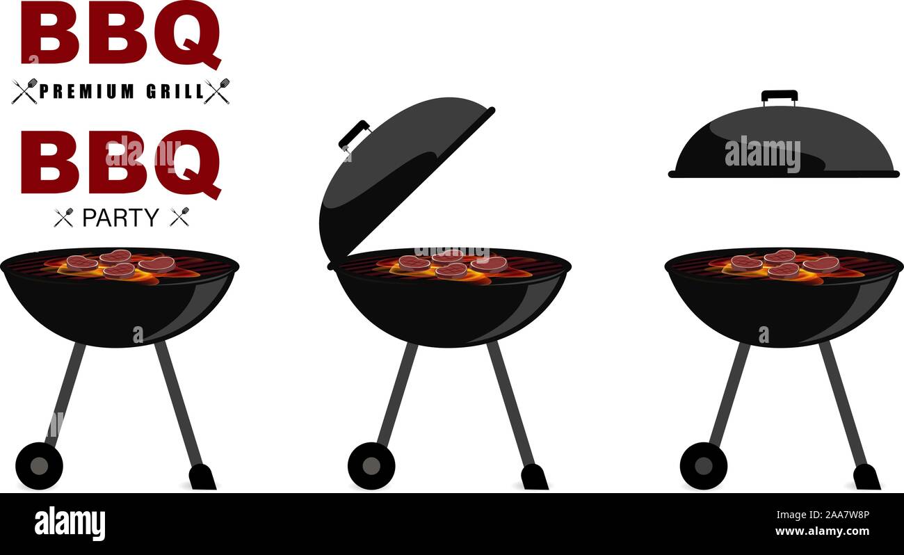 Spring Bbq Vector BBQ party. Barbecue set in vector style. Bbq grill, summer style ...