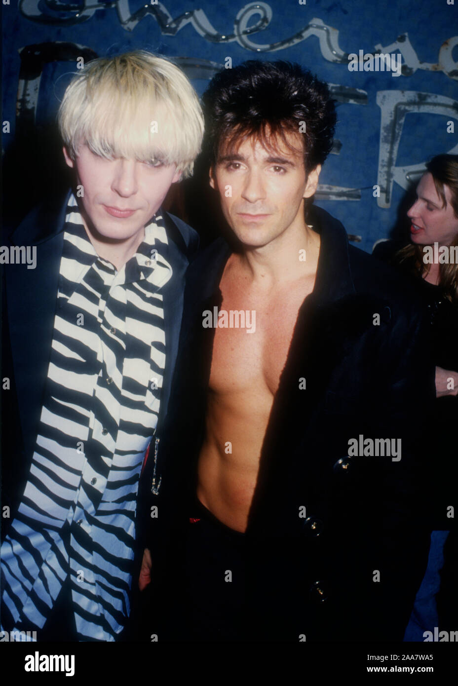 Las Vegas, Nevada, USA 10th March 1995 (L-R) Musicians Nick Rhodes and Warren Cuccurullo of Duran Duran attend the Grand Opening Celebration of the Hard Rock Hotel hosted by Peter Morgan on March 10, 1995 at The Hard Rock Hotel Las Vegas in Las Vegas, Nevada, USA. Photo by Barry King/Alamy Stock Photo Stock Photo