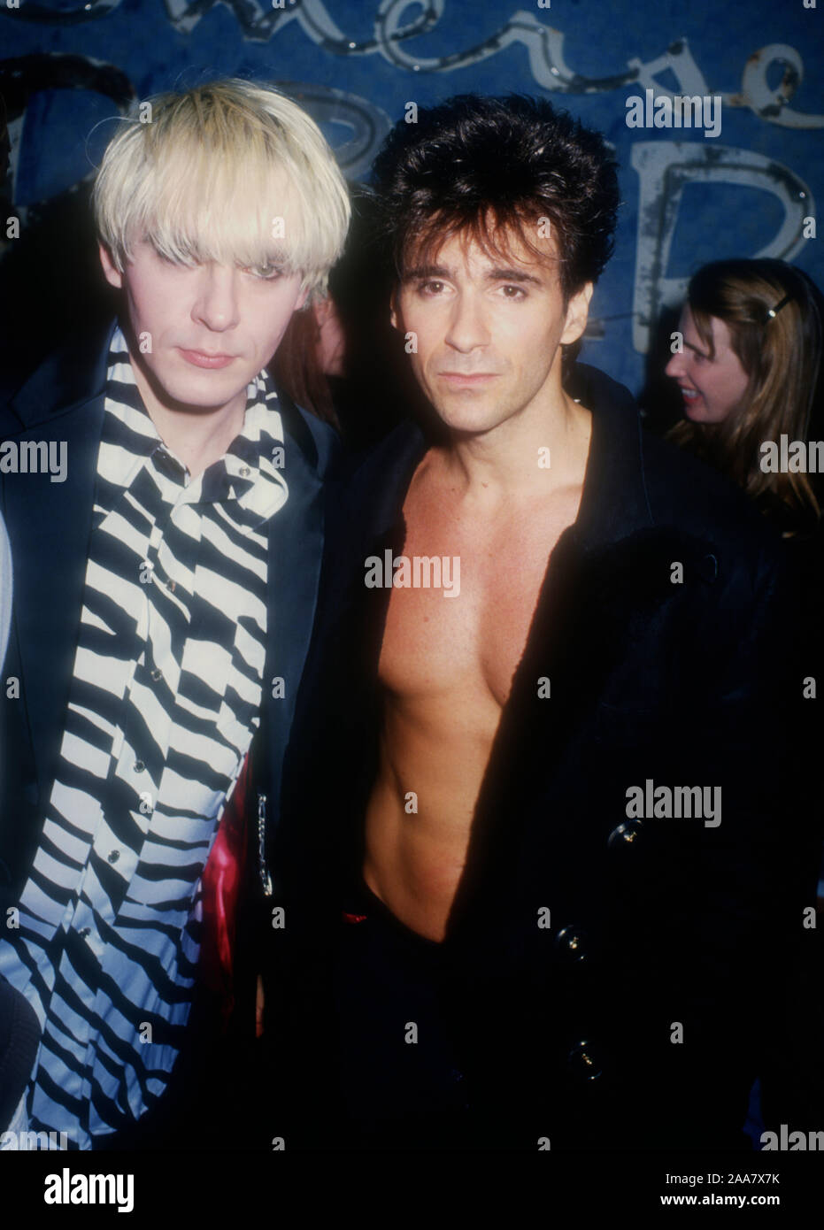 Las Vegas, Nevada, USA 10th March 1995 (L-R) Musicians Nick Rhodes and Warren Cuccurullo of Duran Duran attend the Grand Opening Celebration of the Hard Rock Hotel hosted by Peter Morgan on March 10, 1995 at The Hard Rock Hotel Las Vegas in Las Vegas, Nevada, USA. Photo by Barry King/Alamy Stock Photo Stock Photo