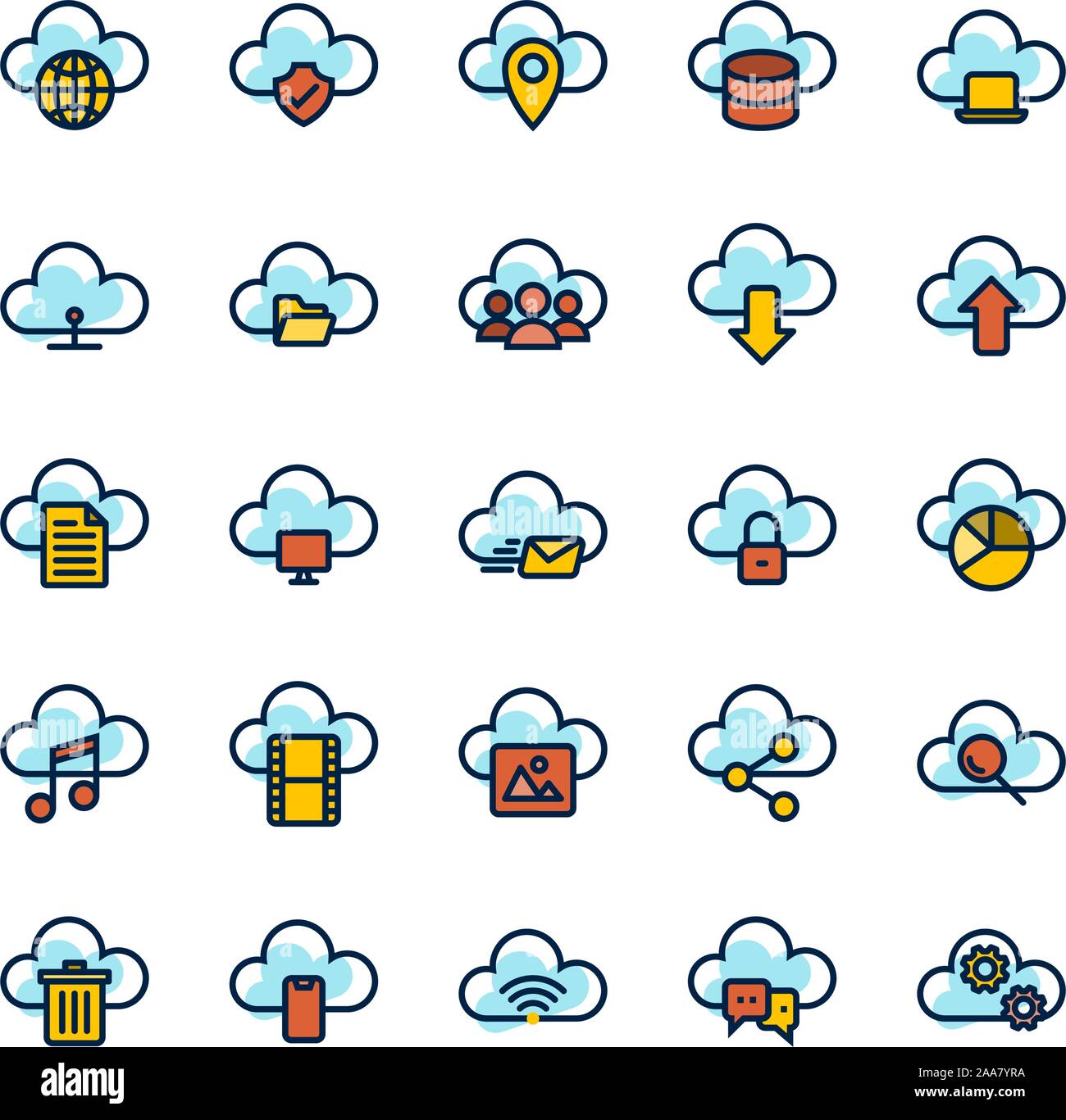 Cloud Computing filled outline icon set. Vector and Illustration. Stock Vector