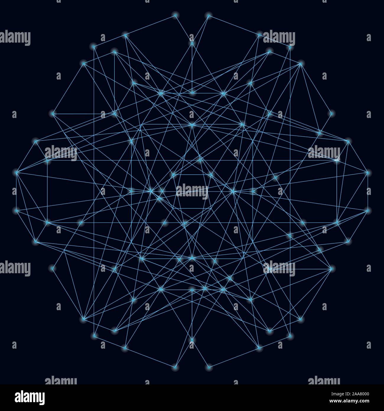 Abstract geometric shape of their blue lines on a dark background with ...