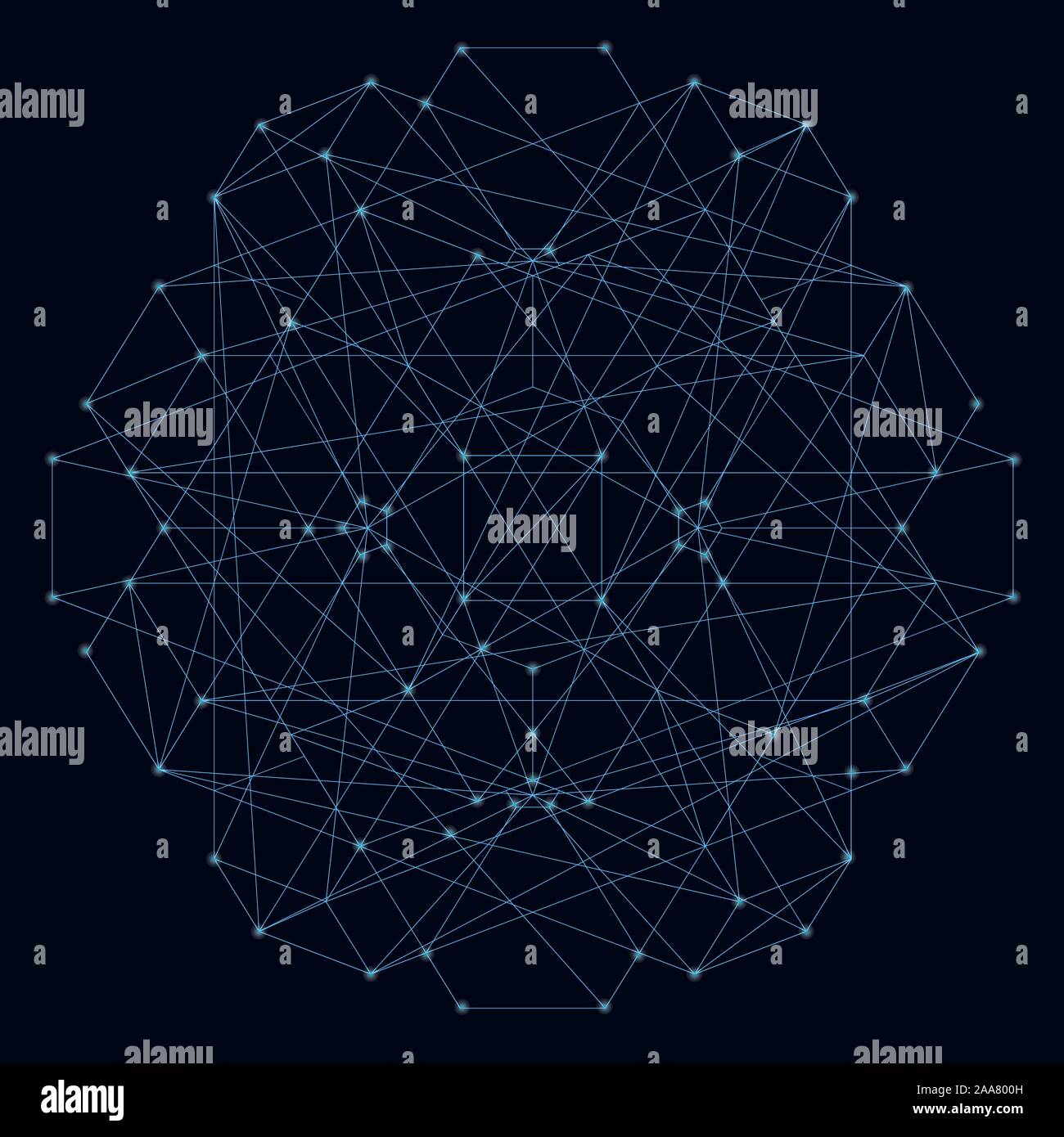 Abstract geometric shape of their blue lines on a dark background with ...