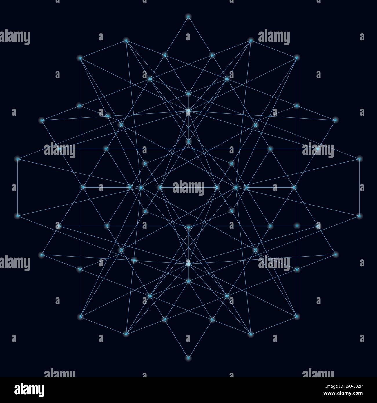 Abstract geometric shape of their blue lines on a dark background with ...