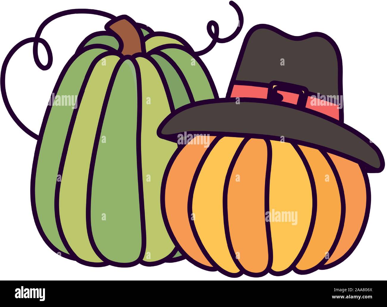 happy thanksgiving day pumpkin with pilgrim hat vector illustration ...