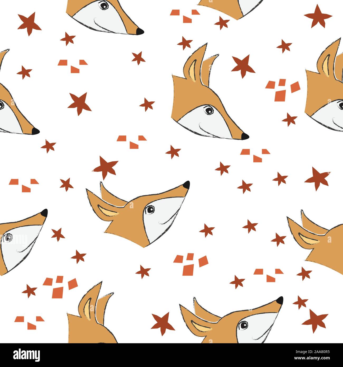 Seamless Pattern with cute hand drawn Fox (Heads). Scandinavian Style ...