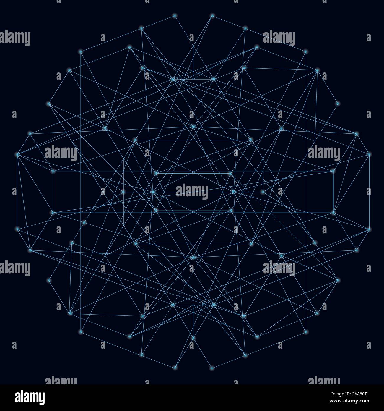 Abstract geometric shape of their blue lines on a dark background with ...