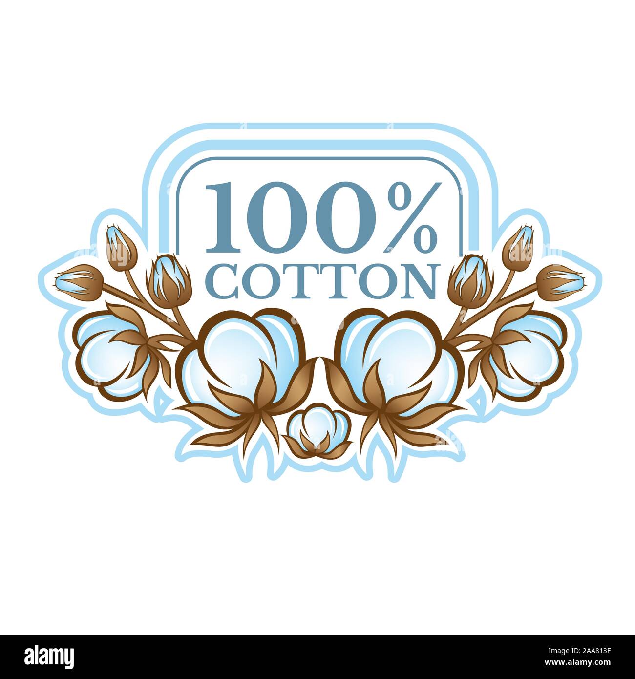 Color label with frame between pattern from cotton plants. Logo for
