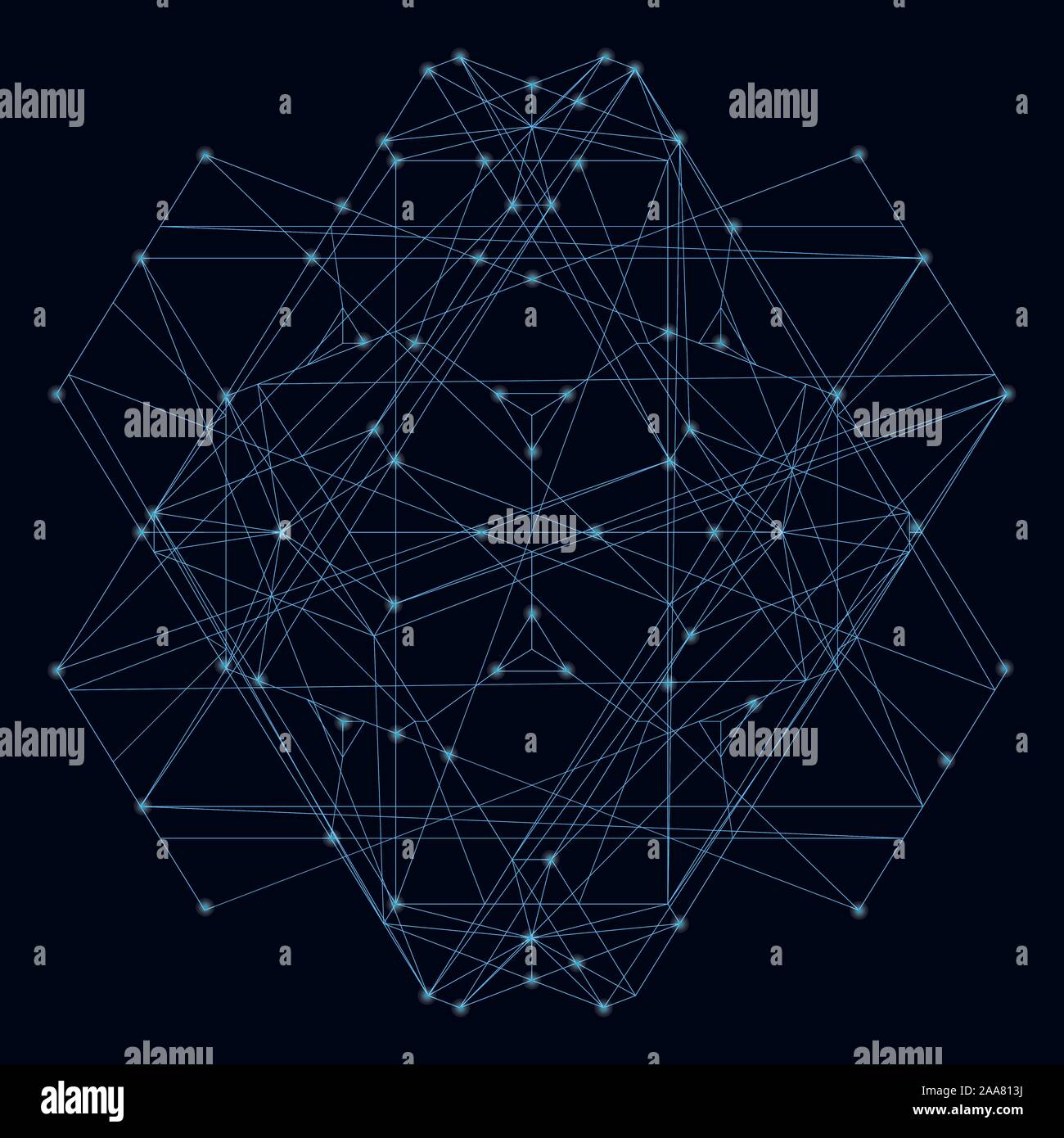 Abstract geometric shape of their blue lines on a dark background with ...