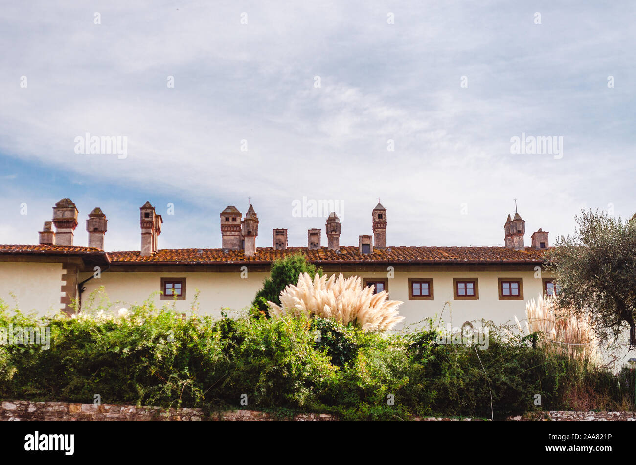 Artimino, Tuscany, Italy beautiful architectural feature details of medici villa la ferdinanda, its chimneys Stock Photo