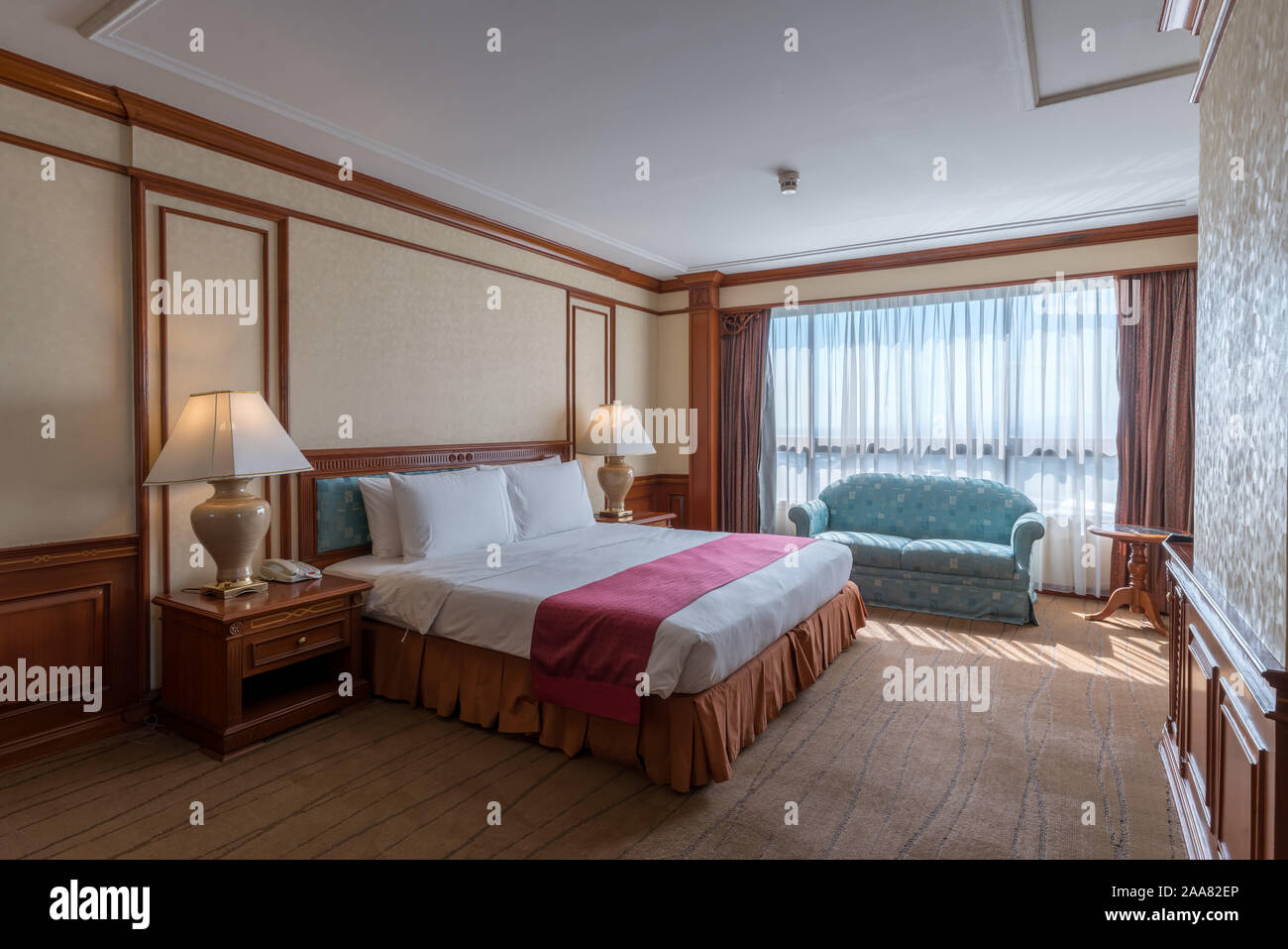 Luxury Hotel Bedroom Sample With Retro Style Stock Photo