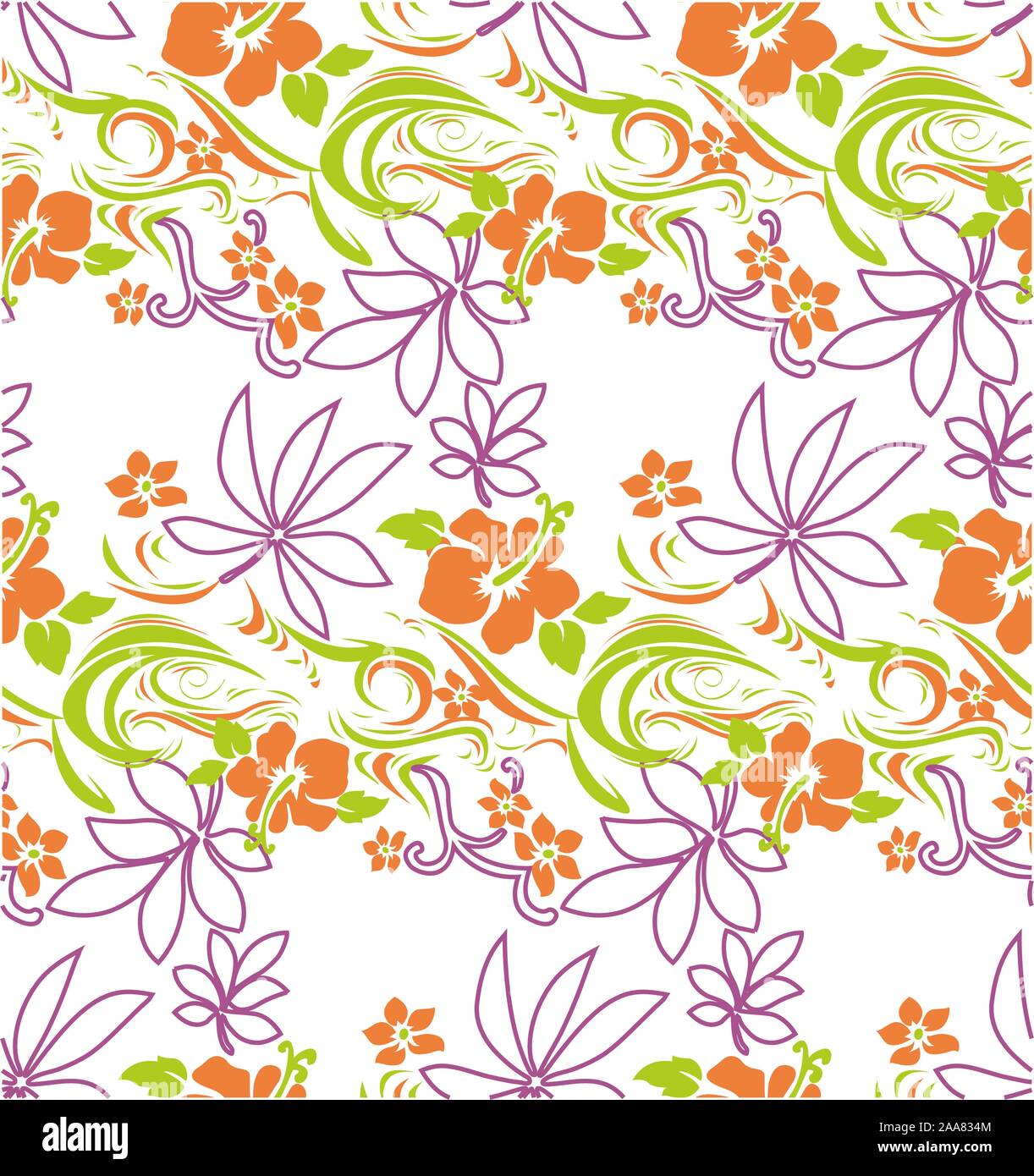 Cute colored vector flowers. Seamless floral pattern on white background. Stock Vector