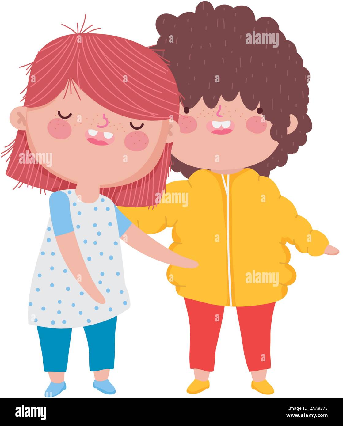 Cute Little Boy And Girl Hugging On White Background Vector Illustration Stock Vector Image Art Alamy