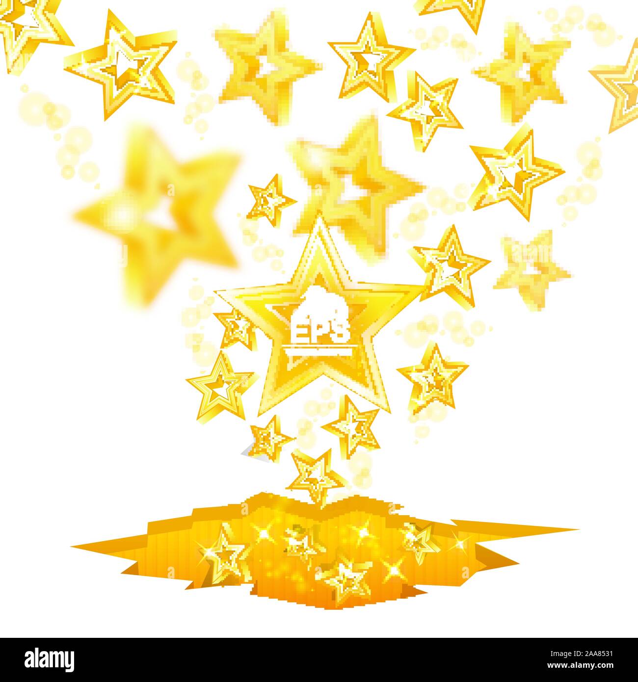 Golden stars with depth of field effect flying from cracked ground Stock Vector