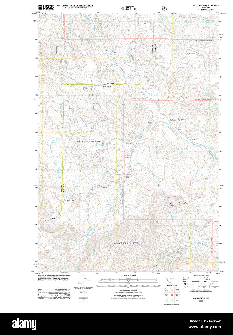 USGS TOPO Map Montana MT Bald Knob 20110613 TM Restoration Stock Photo
