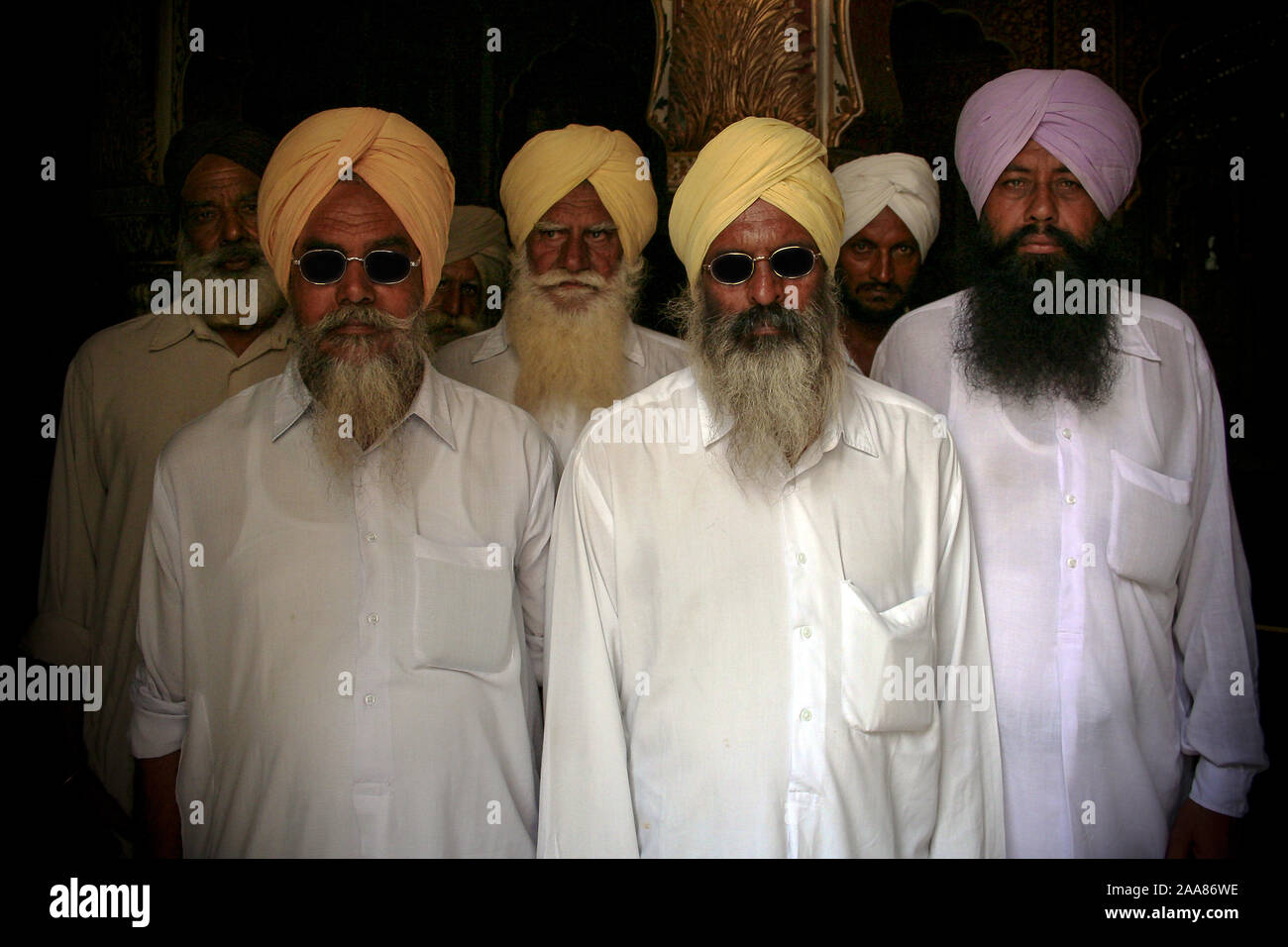 Bikaner, Rajasthan, India: portrait of a group of Indian Sikh men visiting Junagarh Fort Stock Photo