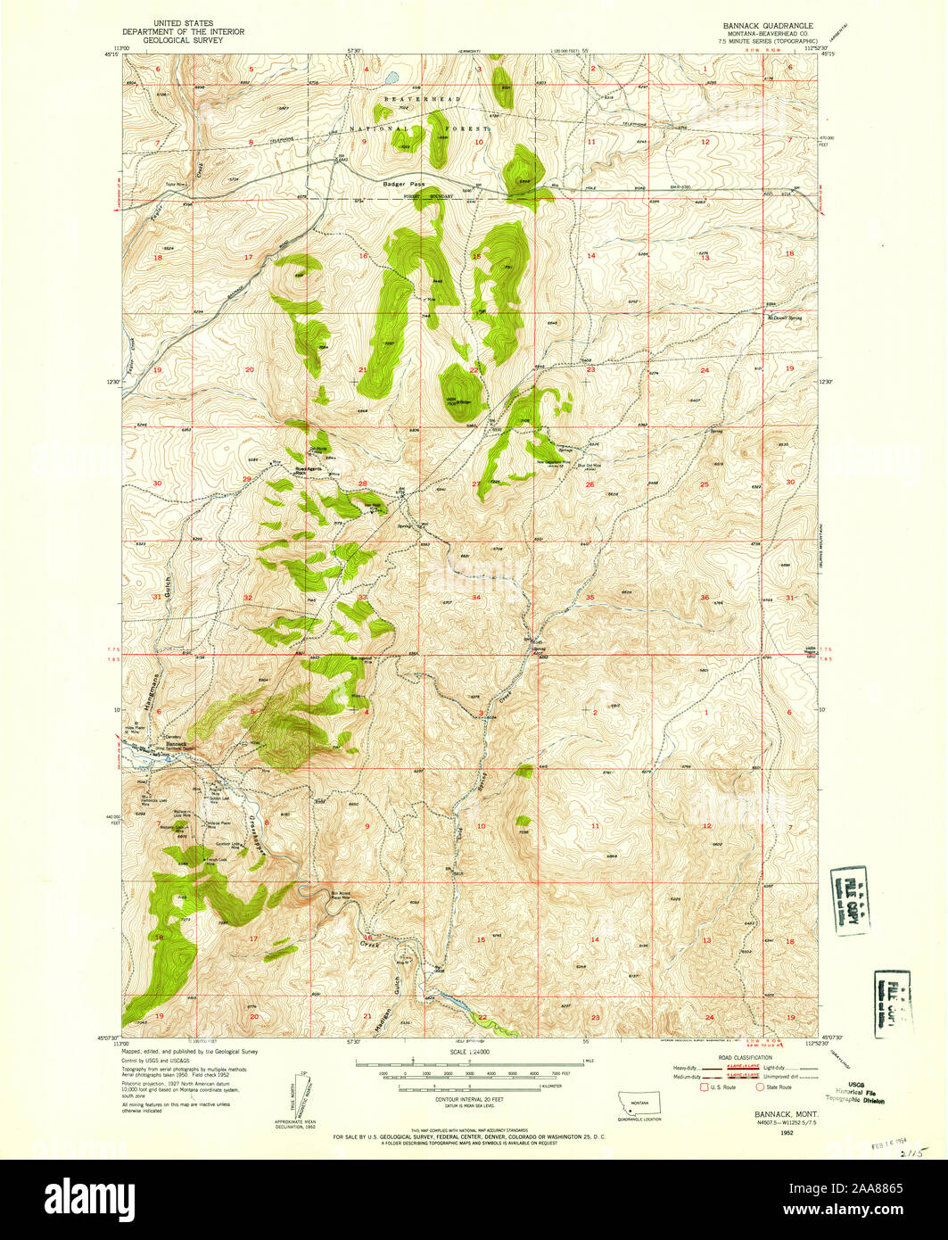 USGS TOPO Map Montana MT Bannack 262254 1952 24000 Restoration Stock Photo Alamy