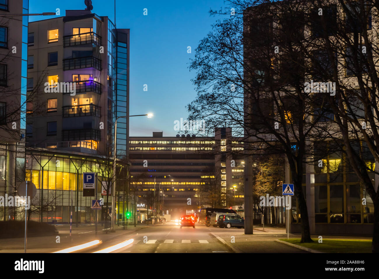 Kouvola, Finland - 15 November 2019: Night view of the center of Kouvola. Stock Photo