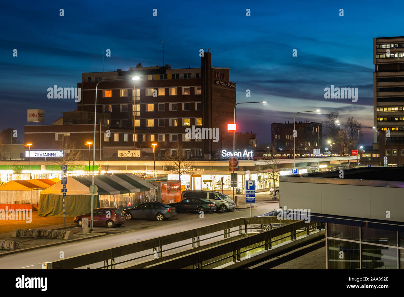 Kouvola, Finland - 15 November 2019: Night view of the center of Kouvola. Stock Photo