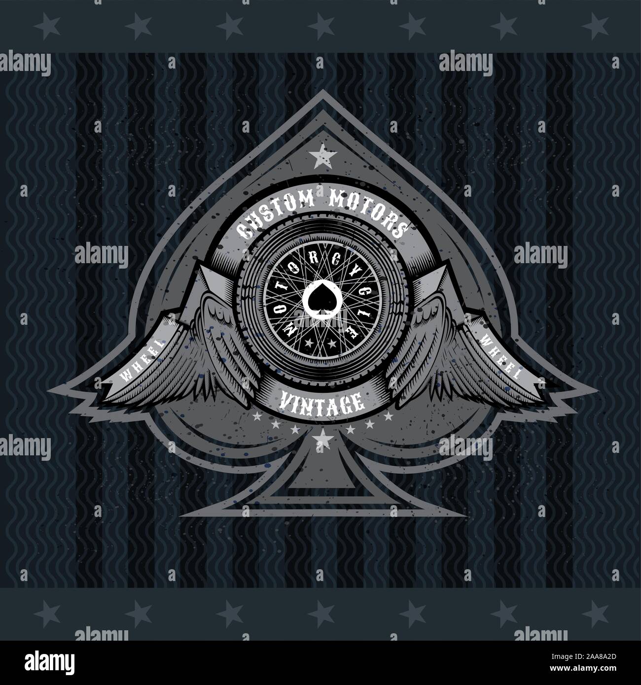 Ace of spades from motorbike wheel in side view between wings and ...