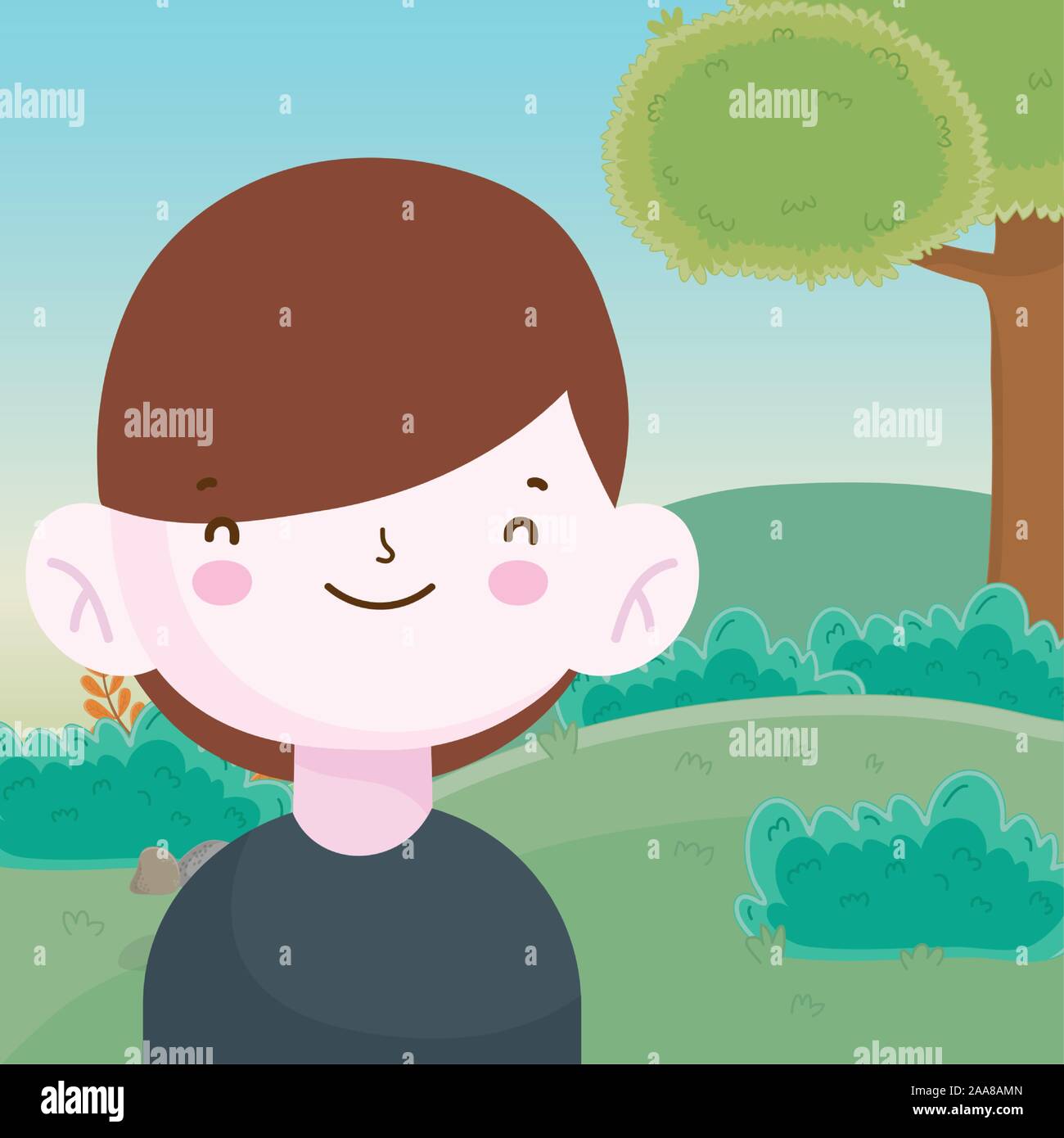 smiling cute little boy in the park scene vector illustration Stock ...