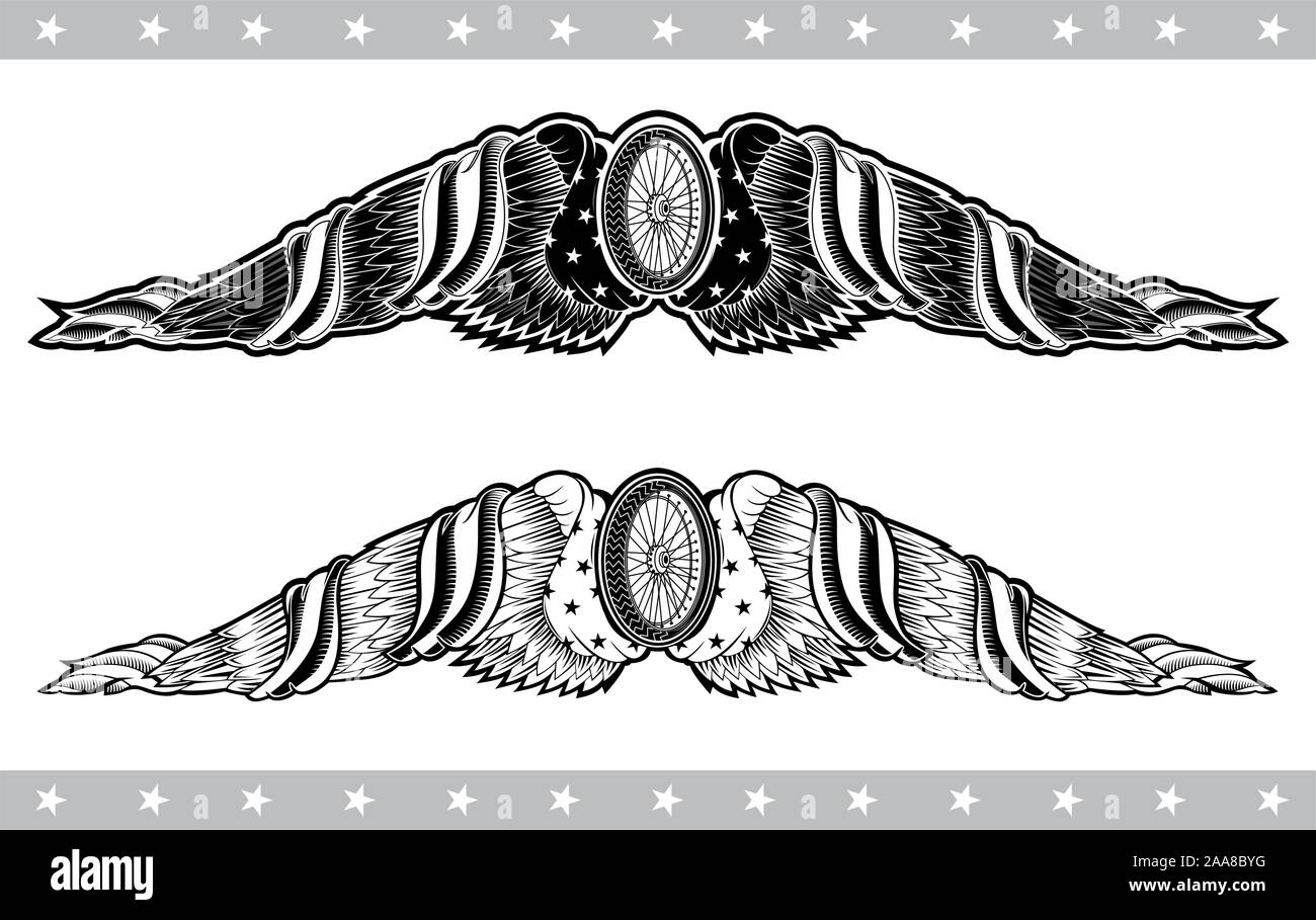 Vintage wheel in the middle american flags and wings Stock Vector Image