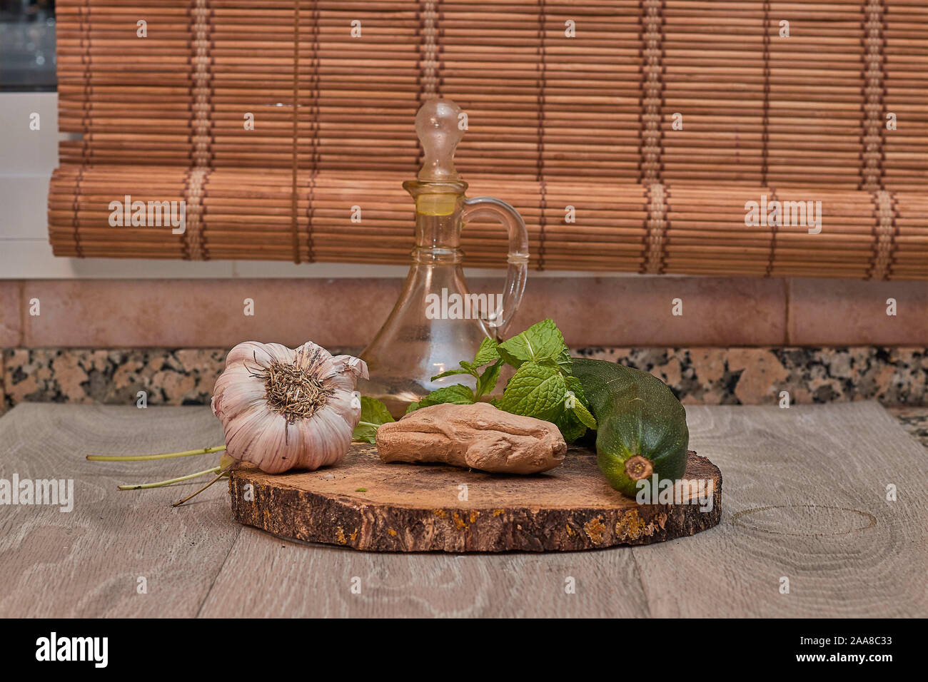 healthy food in wood with olive oil Stock Photo Alamy