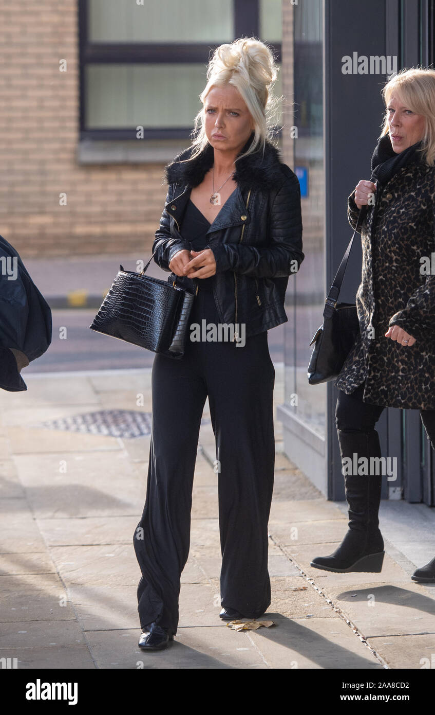 Chloe Haines leaves Chelmsford Magistrates' Court, Chelmsford, Essex, where she is charged with assault and with recklessly or negligently acting in a manner likely to endanger an aircraft or persons inside, after she allegedly became disruptive on a Jet2 flight to Turkey which was escorted back to Stansted Airport by two RAF Typhoon jets on June 22 2019. Stock Photo