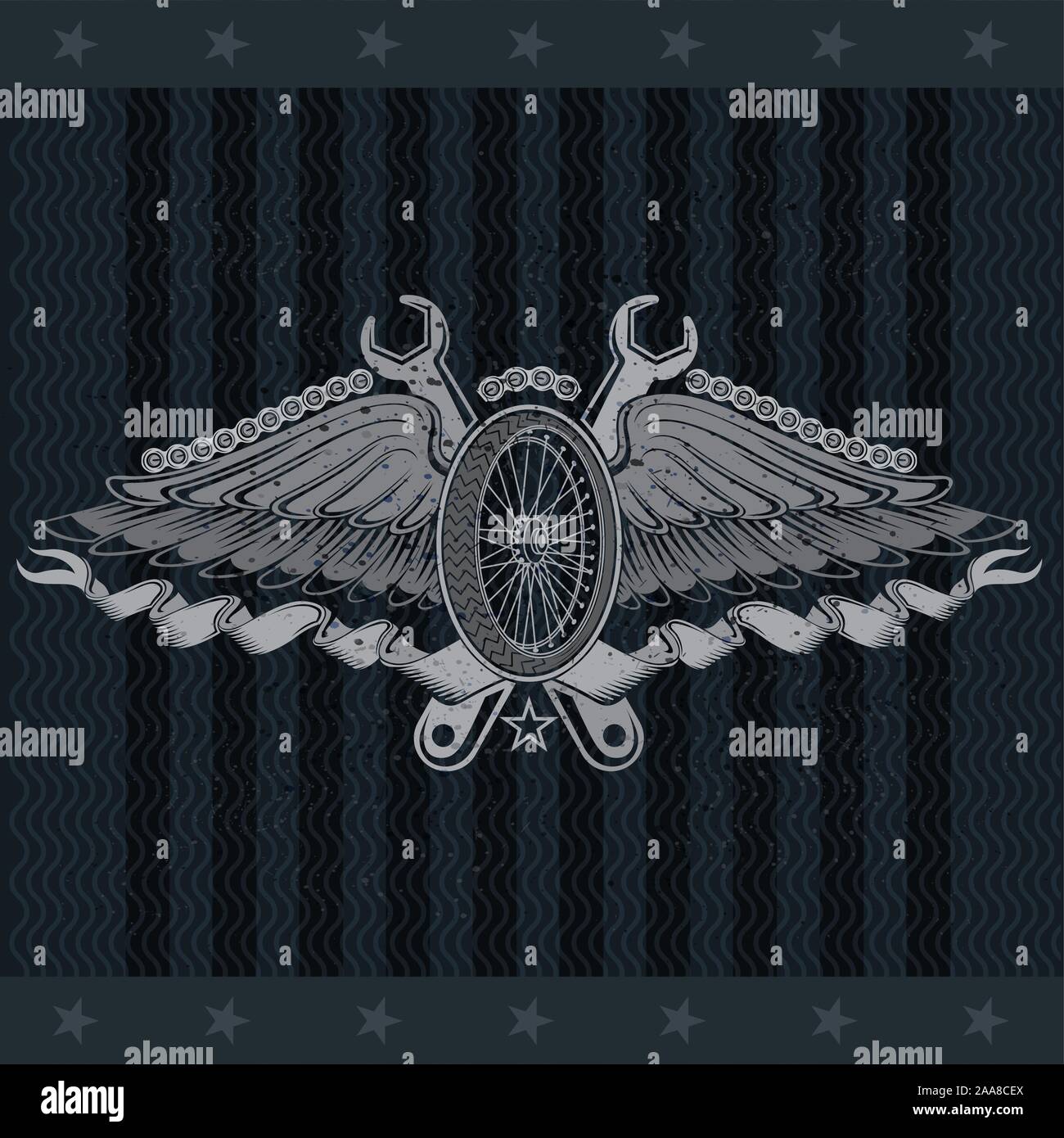 Motorcycle wheel with two wings and spanners from the both sides Stock