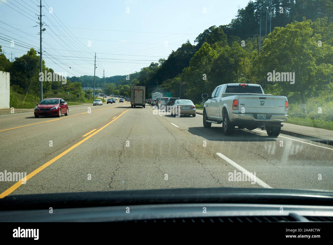 driving in busy traffic along dollywood lane to dollywood pigeon tennessee usa Stock Photo