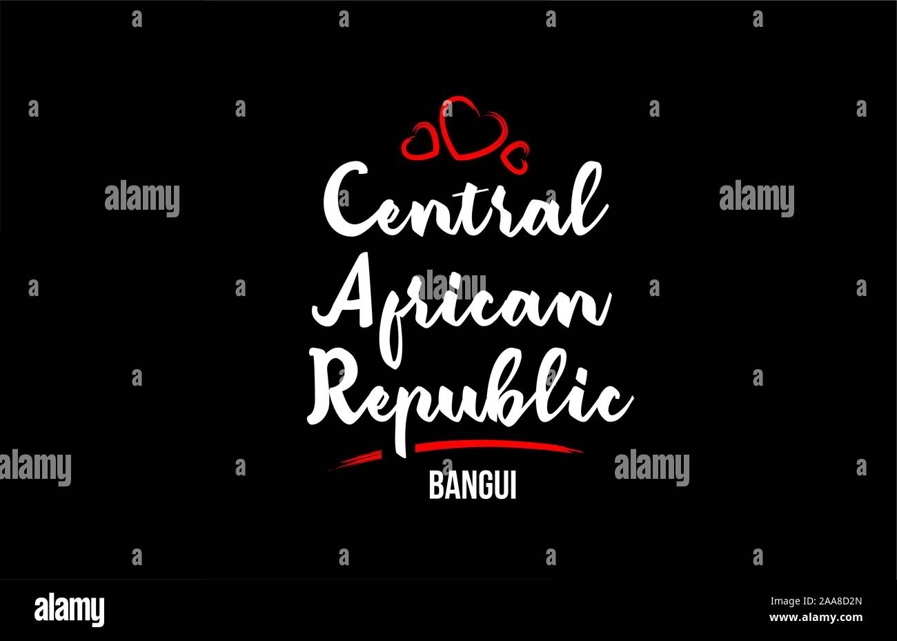 Central African Republic country on black background with red love ...