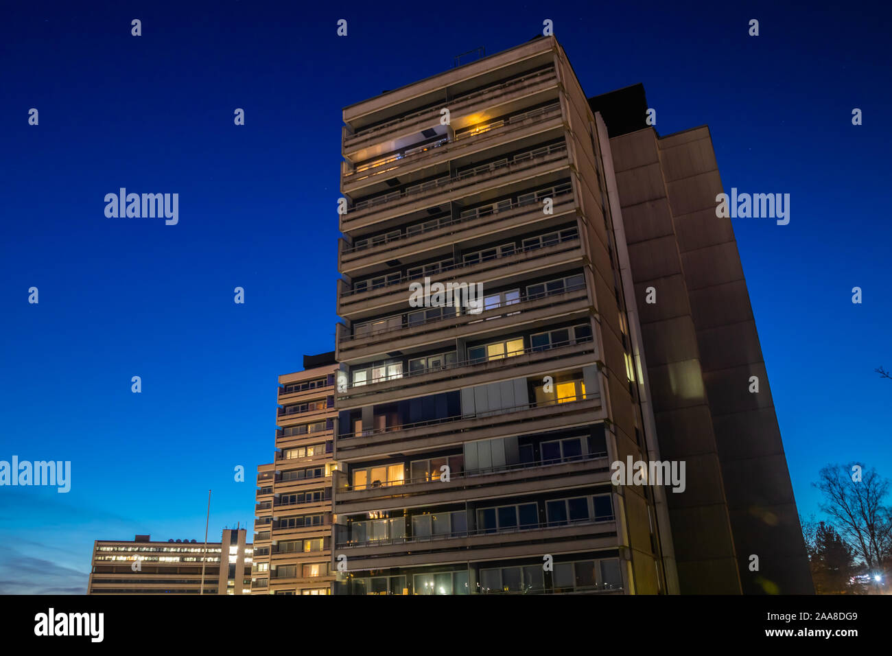 Night view of the center of Kouvola, Finland. Stock Photo