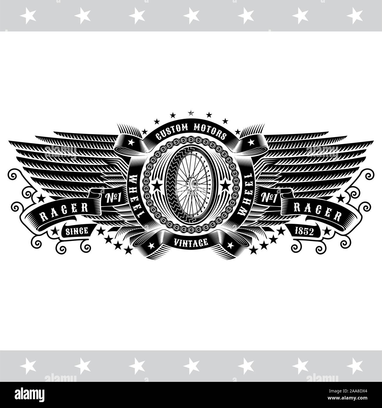 Vintage wheel in the middle of two wings Stock Vector Image & Art Alamy