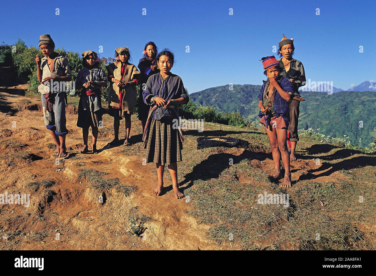 A group of Tibetans met on the Makalu trail above the Arun River in
