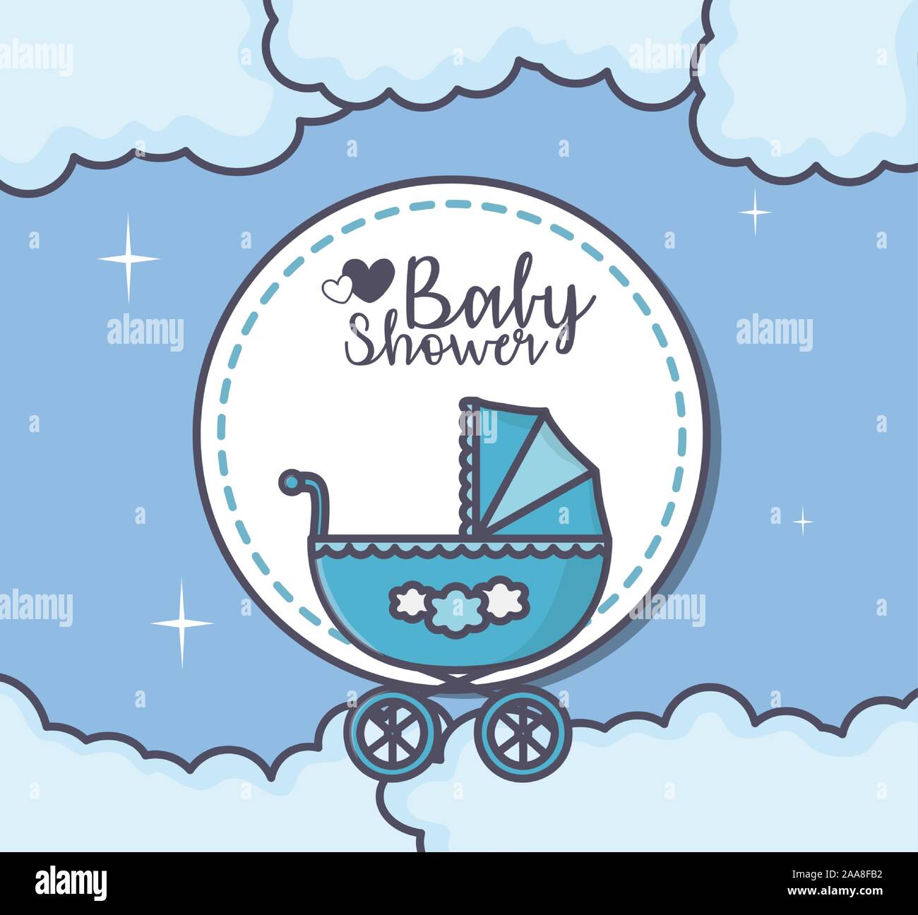 baby shower blue pram clouds sticker vector illustration Stock Vector ...