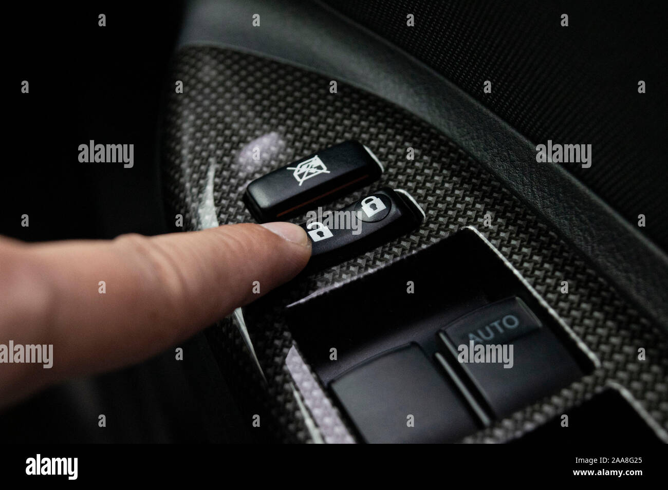 Finger press the car door lock button to lock and unlock the car door Stock Photo - Alamy