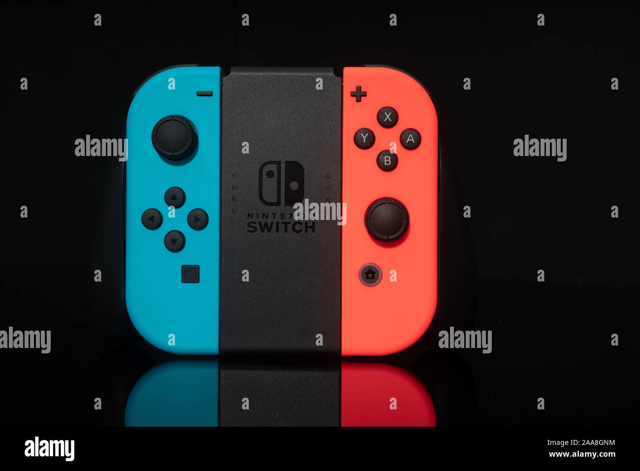 Nintendo Switch video game console developed by Nintendo, released on March  3, 2017 on a black background. Germany, Berlin - June 30, 2019: Nintendo S  Stock Photo - Alamy