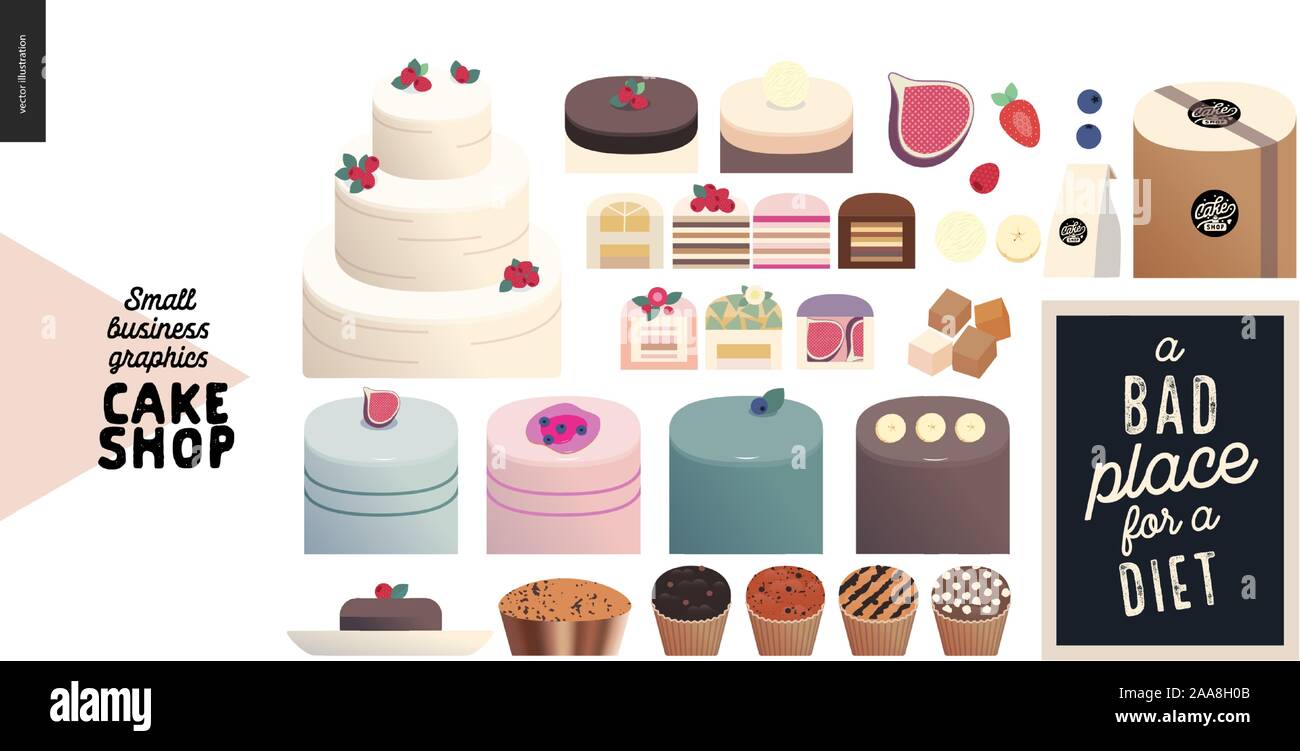Cake shop, cakes on demand small business graphics cakes assortment