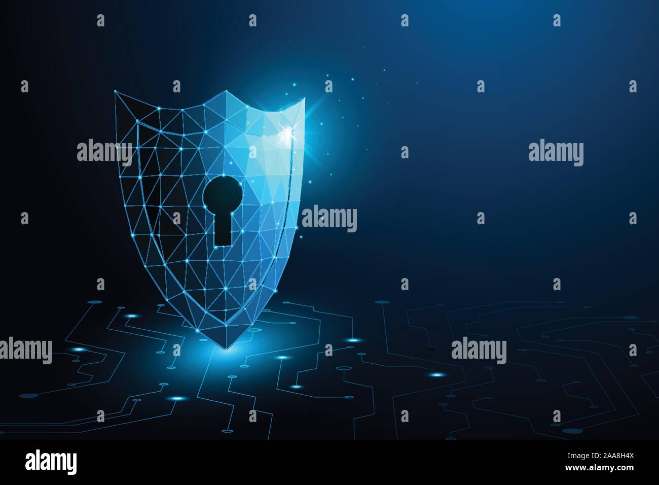 Cyber security concept Shield With Keyhole icon on digital data background. eps10 Stock Vector