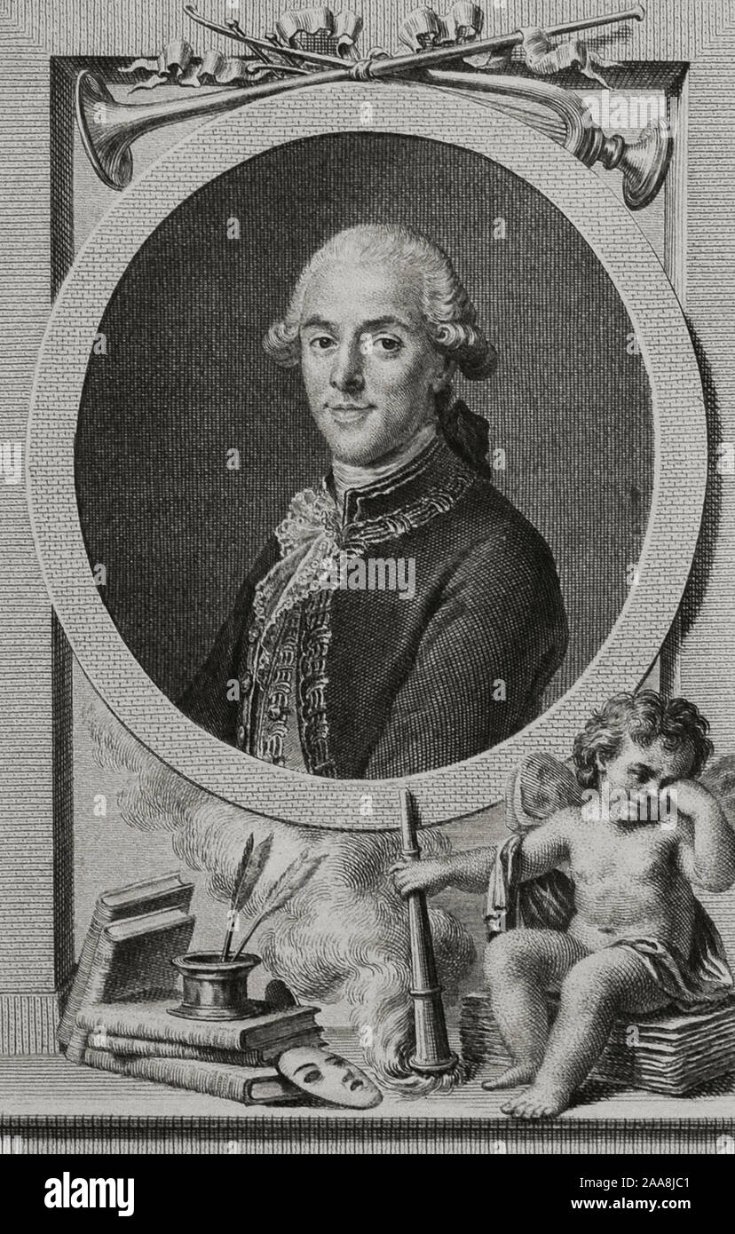 Tomas de Iriarte y Nieves Ravelo (1750-1791). Spanish writer. Engraving by Manuel Salvador Carmona (1734-1820), 1792. Stock Photo