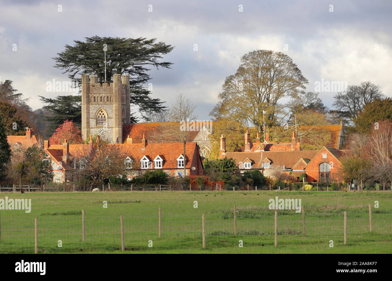 The English Village of Hambleden with church in the background Stock Photo