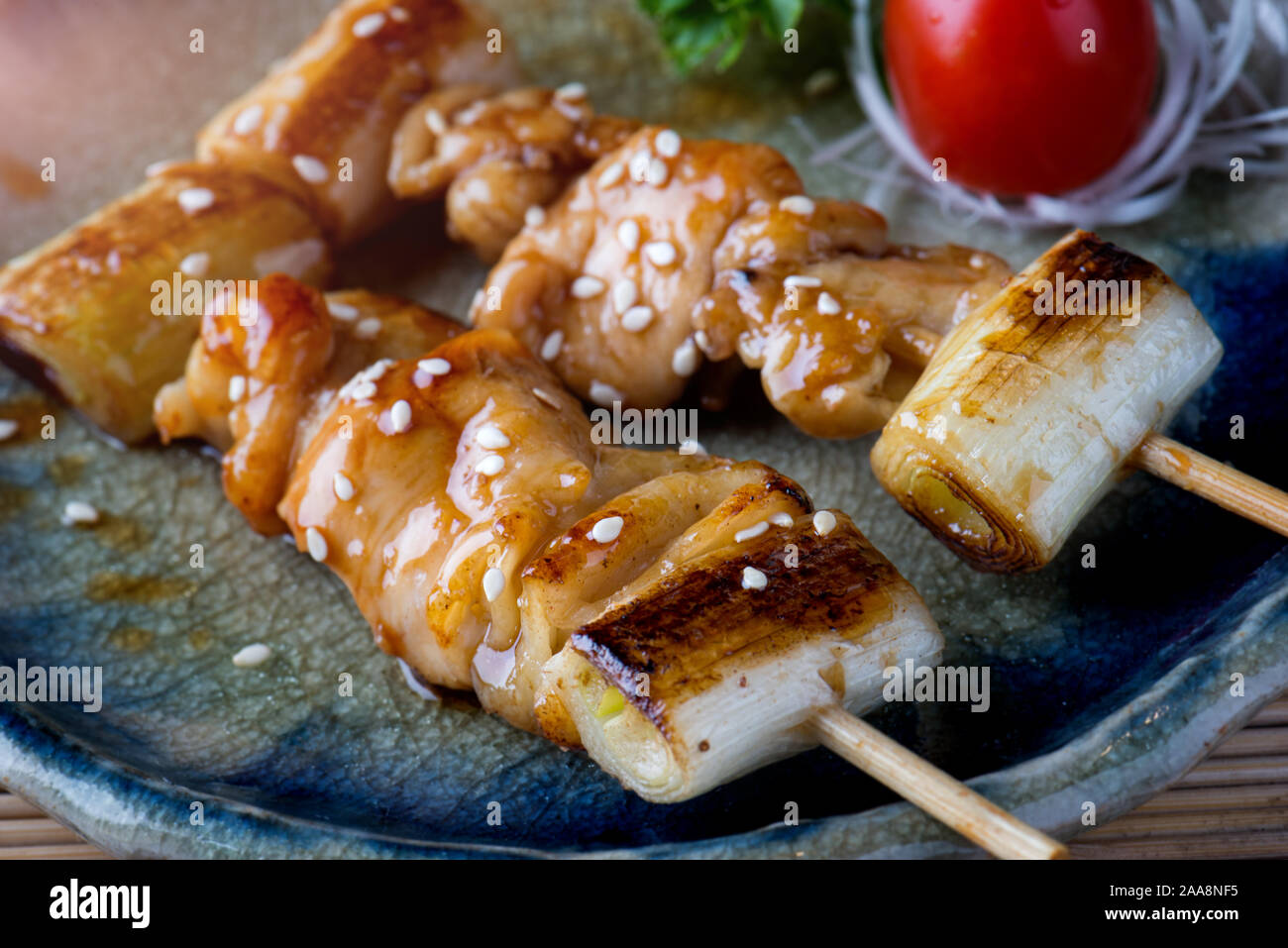 Japanese grilled chicken with teriyaki sauce serve in Japanese food style. Stock Photo