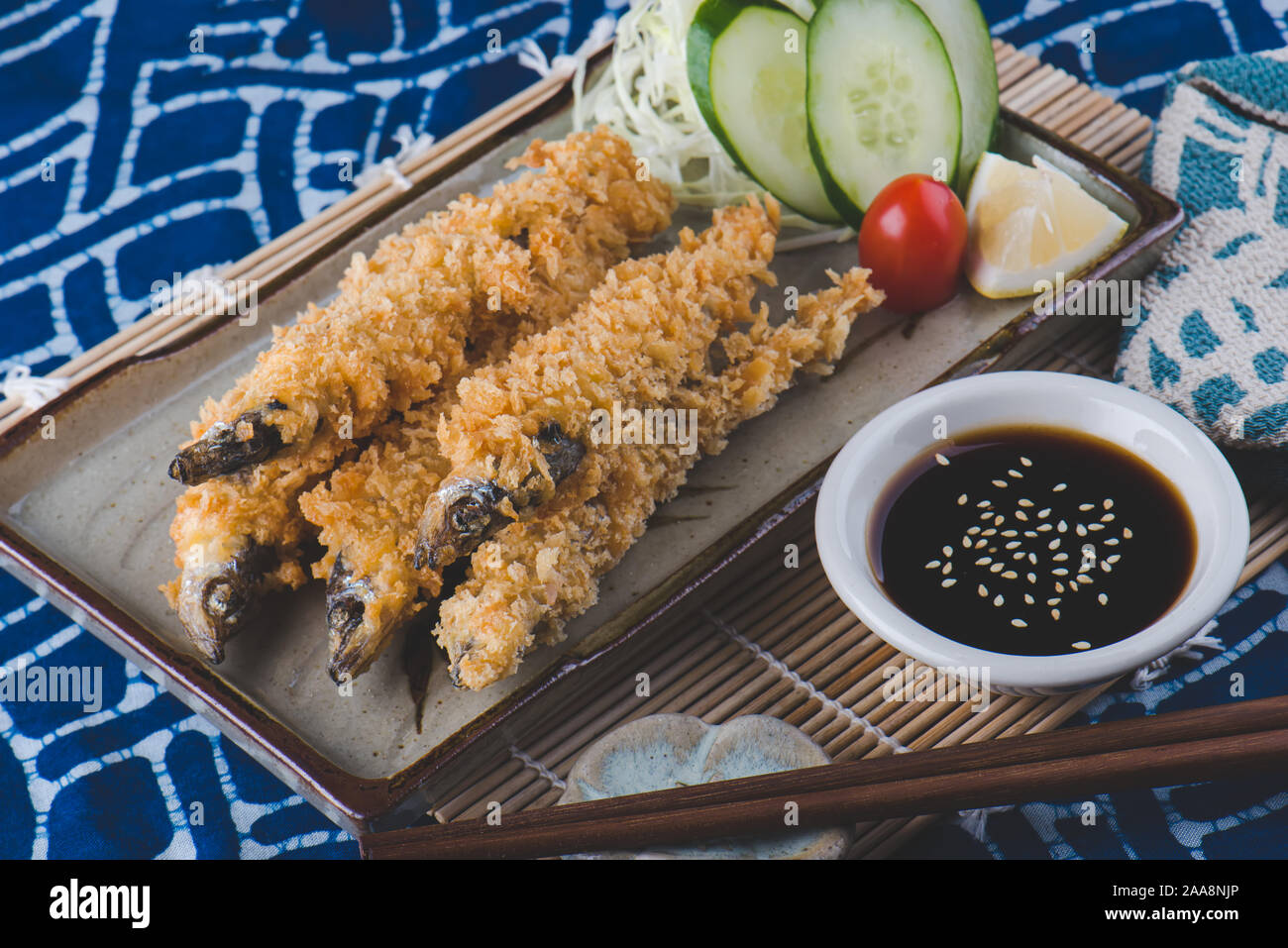 Deep fried and crispy shishamo fishes serve in Japanese style Stock