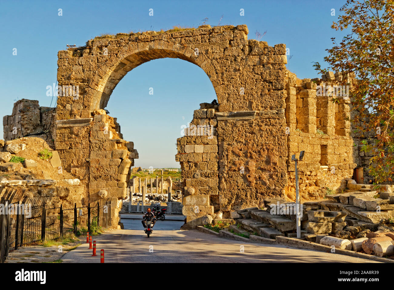 Old city gateway at Side, Turkey. Stock Photo