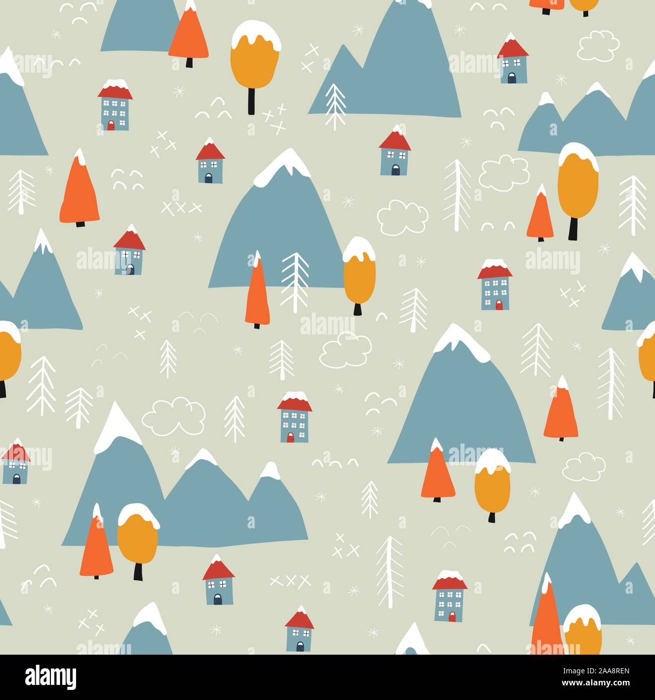 Winter landscape seamless vector pattern. Christmas town background ...
