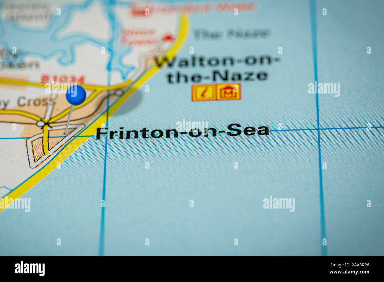 Frinton On Sea Map Blue Map Pin On Paper Map Showing Frinton On Sea Stock Photo - Alamy