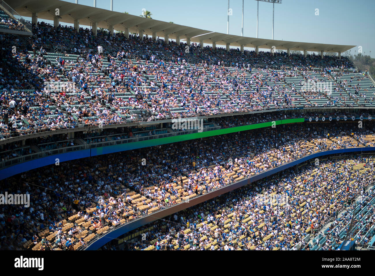 Long shot of crowd at Los Angeles Dodgers baseball stadium Stock Photo